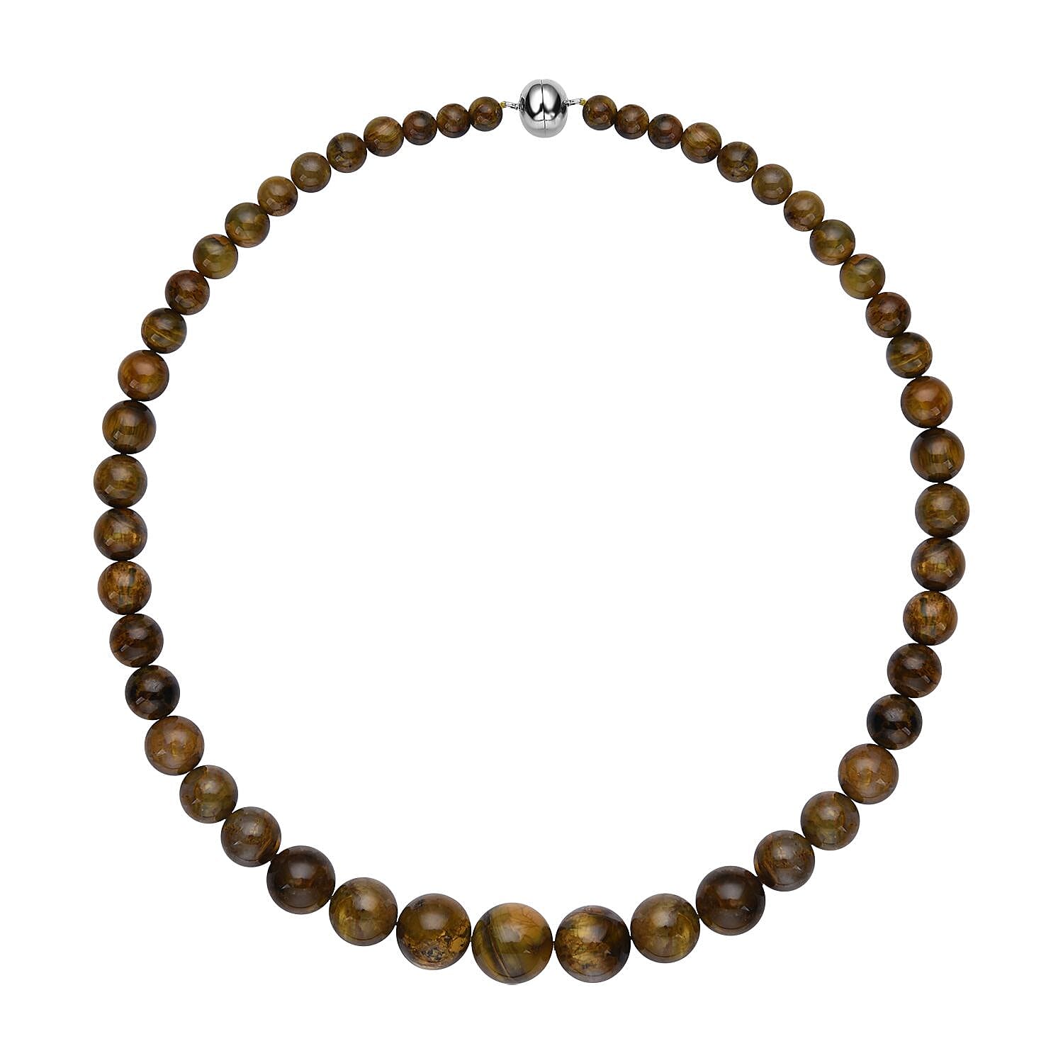 Yellow Pietersite Beaded Necklace 20 Inches in Rhodium Over Sterling Silver 420.00 ctw