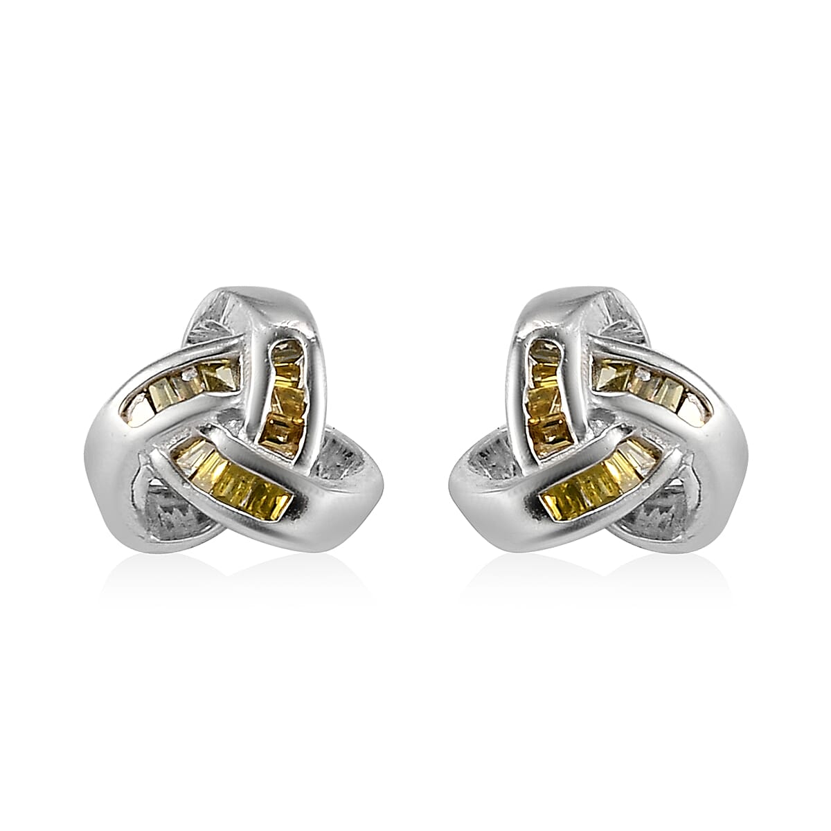 Yellow Diamond Knotted Stud Earrings in Platinum Over Sterling Silver 0.15 ctw