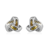 Yellow Diamond Knotted Stud Earrings in Platinum Over Sterling Silver 0.15 ctw