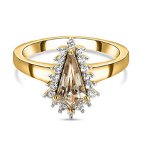Turkizite and White Zircon Ring in 18K Vermeil YG Over Sterling Silver (Size 10.0) 1.23 ctw