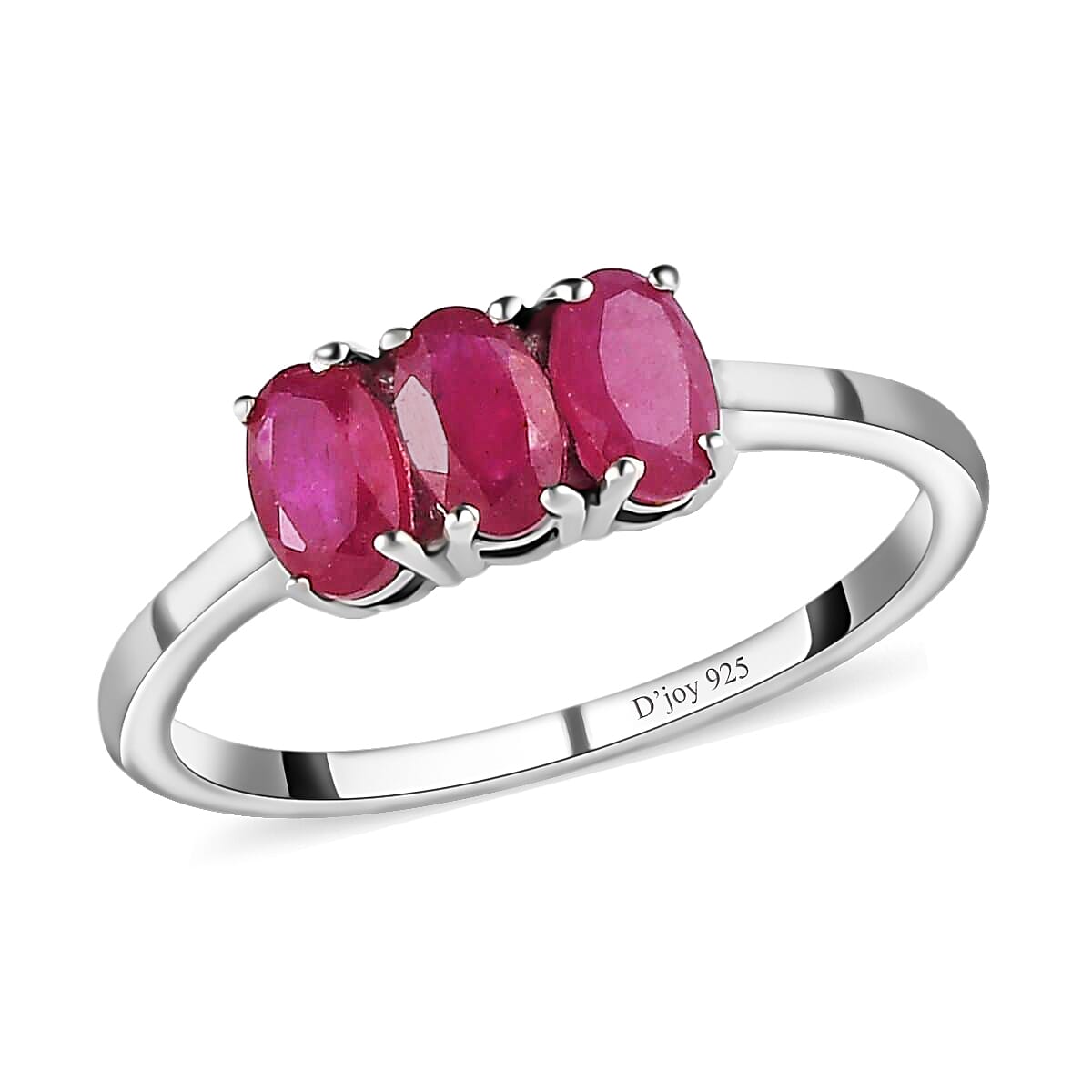 Niassa Ruby 3 Stone Ring in Platinum Over Sterling Silver (Size 10.0) 1.10 ctw