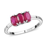 Niassa Ruby 3 Stone Ring in Platinum Over Sterling Silver (Size 10.0) 1.10 ctw