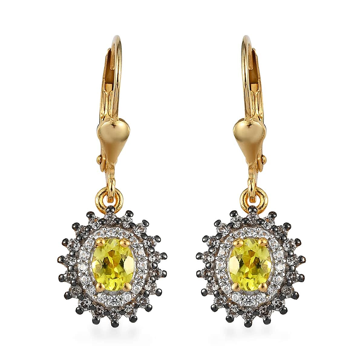 AAA Tanzanian Canary Tourmaline, White and Champagne Zircon Earrings in Vermeil Yellow Gold Over Sterling Silver 1.50 ctw
