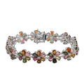 Multi-Tourmaline Floral Bracelet in Platinum Over Sterling Silver (6.50 In) 14.80 Grams 21.75 ctw - Sticky add to cart bar
