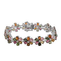 Multi-Tourmaline Floral Bracelet in Platinum Over Sterling Silver (6.50 In) 14.80 Grams 21.75 ctw