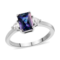 Blue Petalite and Natural White Zircon Ring in Platinum Over Sterling Silver 1.10 ctw