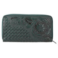 "RFID Protected hand floral embossed Leather Women's Wallet  SIZE: 8(L)x1(W)x4.25(H) inches COLOR: Green" - Sticky add to cart bar
