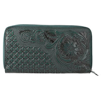 "RFID Protected hand floral embossed Leather Women's Wallet  SIZE: 8(L)x1(W)x4.25(H) inches COLOR: Green"