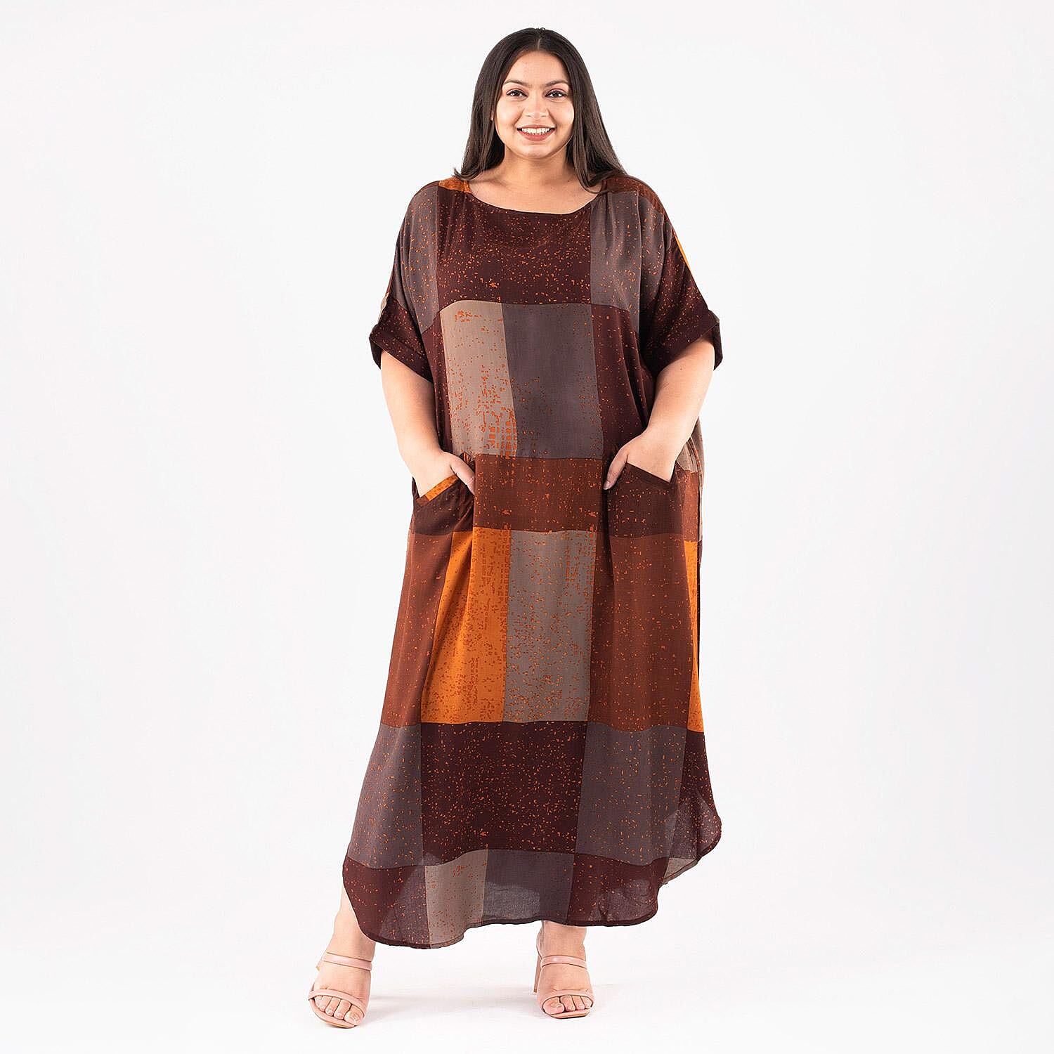 TAMSY Brown Staple Long Kaftan - One Size Fits Most