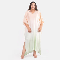 TAMSY Peach Tie-Dye Long Kaftan with Lace - One Size Fits Most