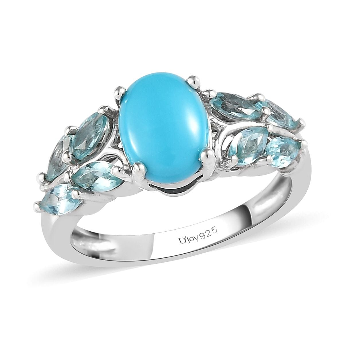 AMERICAN Natural Sleeping Beauty Turquoise and Madagascar Paraiba Apatite Ring in Platinum Over Sterling Silver (Size 10.0) 1.65 ctw