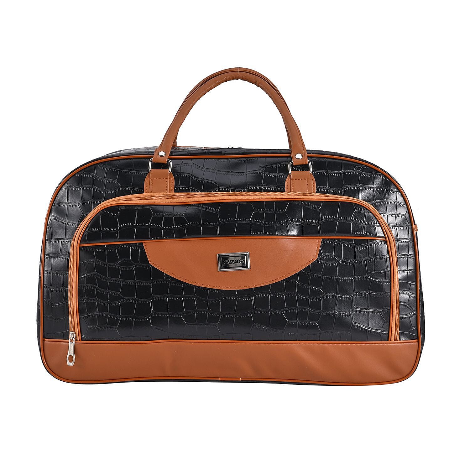 TLV PASSAGE Black Crocodile Embossed Faux Leather Travel Tote Bag (21.