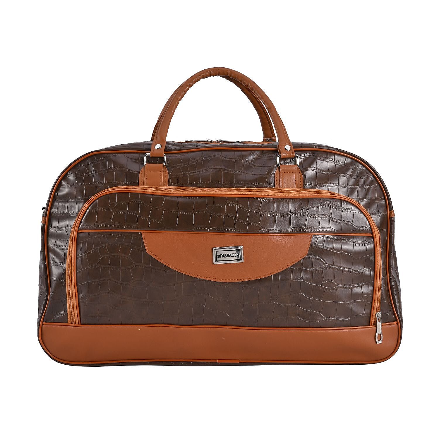 TLV PASSAGE Black Crocodile Embossed Faux Leather Travel Tote Bag (21.