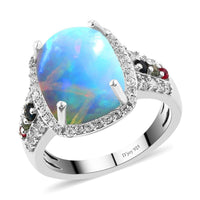 Premium Ethiopian Welo Opal, Multi Gemstone Ring in Platinum Over Sterling Silver (Size 6.0) 4.15 ctw