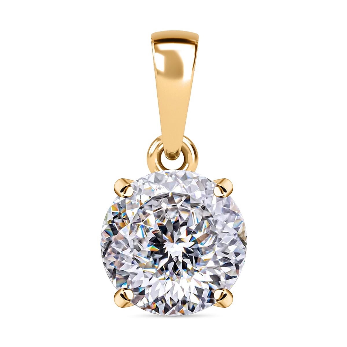 LUXORO 10K Yellow Gold 120 Facet Moissanite VS-EF Solitaire Pendant 1.85 ctw