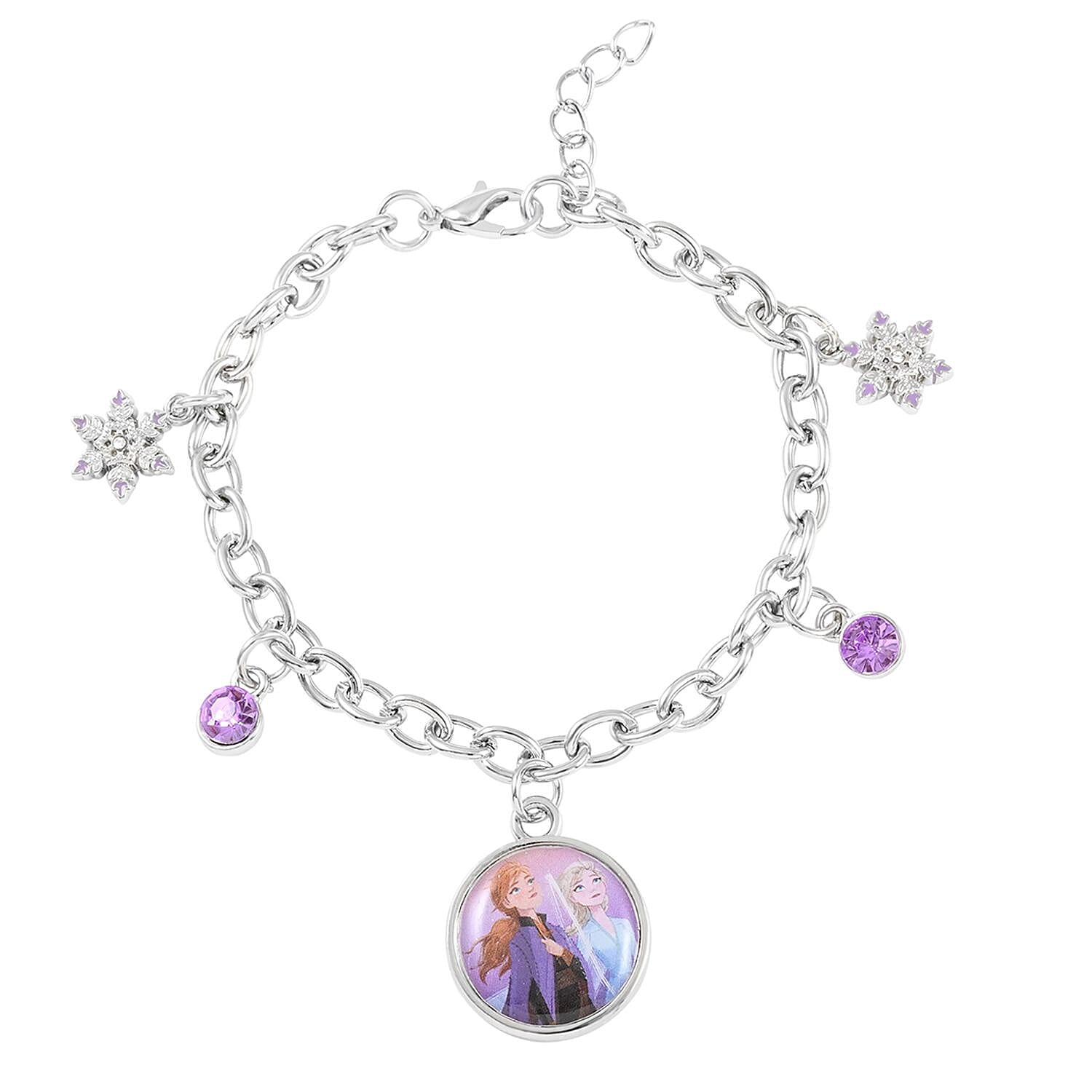 DISNEY Pink Austrian Crystal Charm Bracelet in Rhodium Over Silvertone 6.50-7.50 Inches