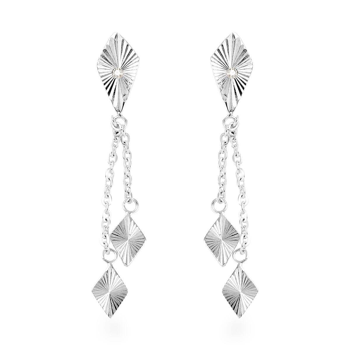 Natural White Zircon Kite Dangle Earrings in Sterling Silver 1.90 Grams