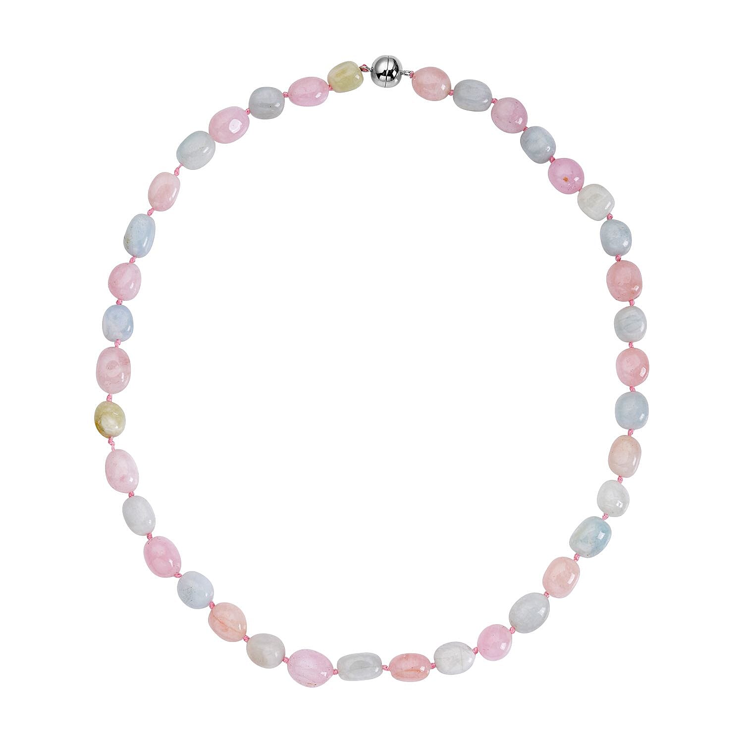 Mangoro Aquamarine 322.50 ctw, Marropino Morganite, Heliodor Beaded Necklace 20 Inches in Rhodium Over Sterling Silver