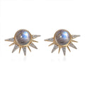 Kuisa Rainbow Moonstone, White Zircon Celestial Sun Statement Earrings in Vermeil YG Over Sterling Silver 3.65 ctw - Sticky add to cart bar