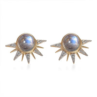 Kuisa Rainbow Moonstone, White Zircon Celestial Sun Statement Earrings in Vermeil YG Over Sterling Silver 3.65 ctw