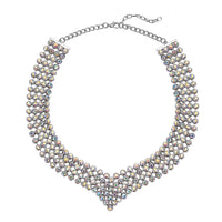 Simulated Aurora Borealis Austrian Crystal Multi Layer Necklace (20-22 Inches) in Silvertone