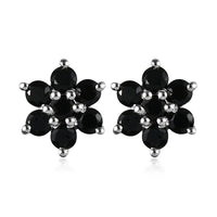 Natural Thai Black Spinel Floral Stud Earrings in Sterling Silver 0.85 ctw