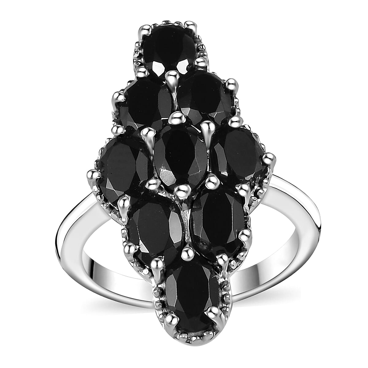 Natural Thai Black Spinel Elongated Ring in Stainless Steel (Size 6.0) 5.40 ctw