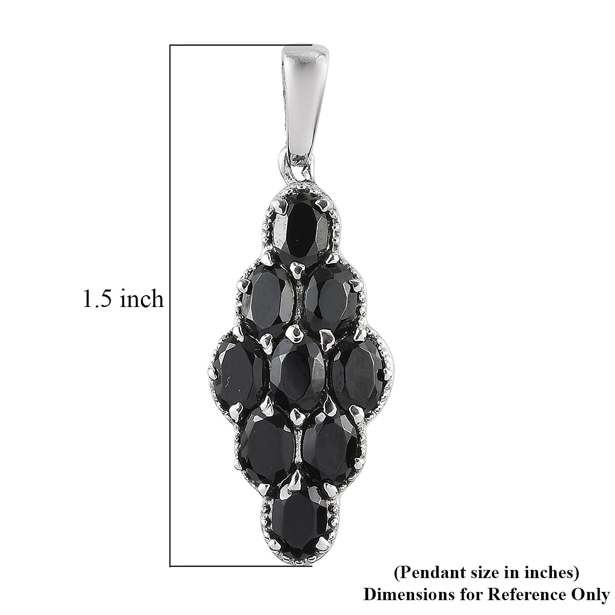 Thai Black Spinel Pendant in Stainless Steel 5.50 ctw , Tarnish-Free, Waterproof, Sweat Proof Jewelry