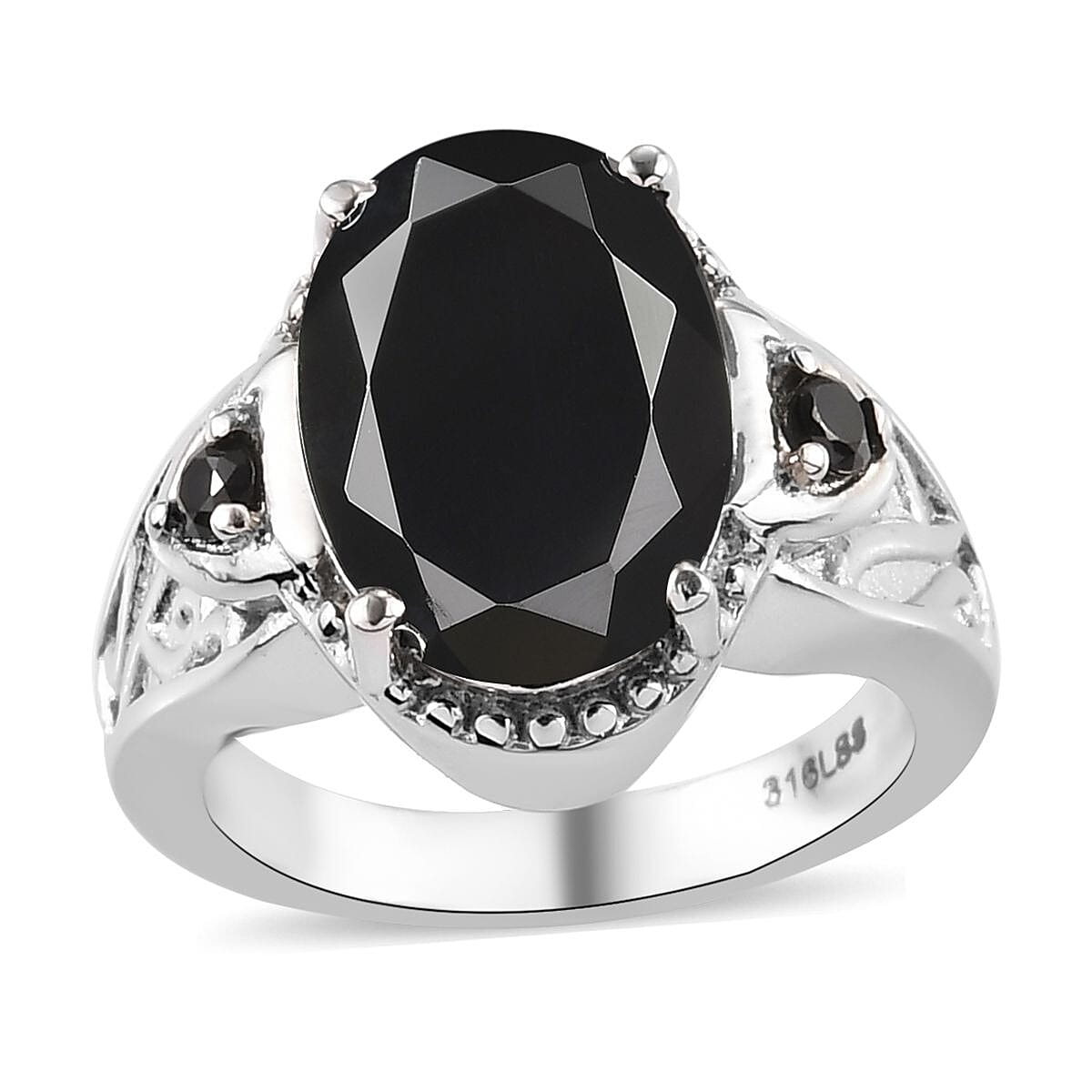 Natural Thai Black Spinel Ring in Stainless Steel 7.30 ctw