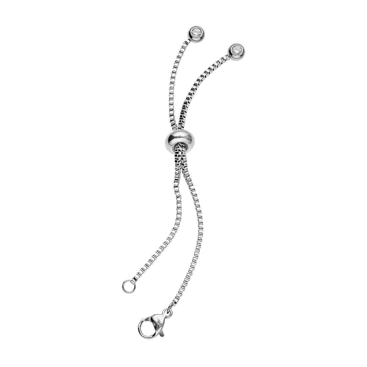 Simulated Diamond Bolo Extender Box Chain with Lobster Lock in Rhodium Over Stainless Steel 0.40 ctw