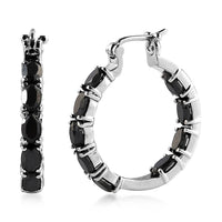 Thai Black Spinel Inside Out Hoop Earrings In Stainless Steel| Black Jewelry For Women| Women's Black Earrings