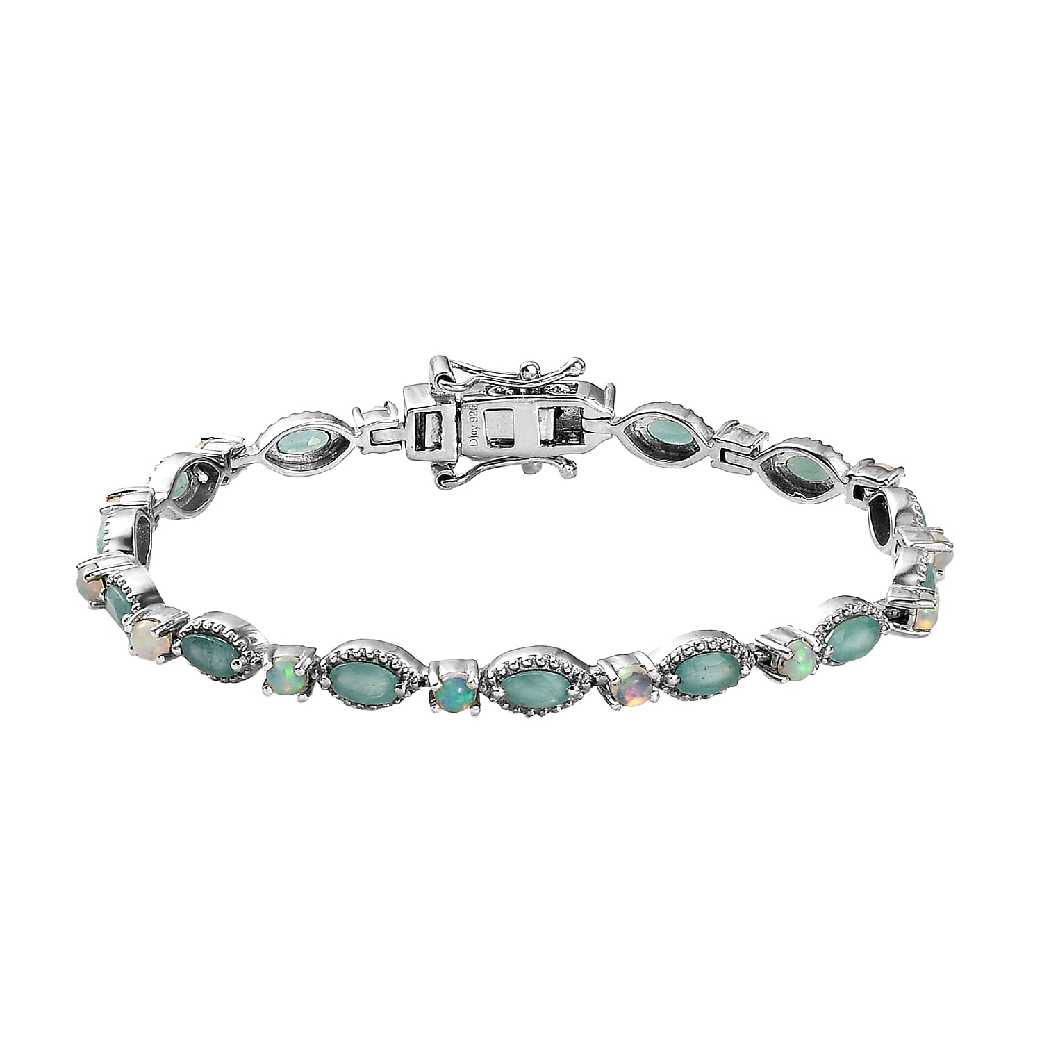 Premium Grandidierite and Premium Ethiopian Welo Opal Bracelet in Platinum Over Sterling Silver (6.50 In) 9.70 Grams 4.35 ctw