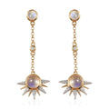 Kuisa Rainbow Moonstone, White Zircon Celestial Sun Drop Statement Earrings in Vermeil YG Over Sterling Silver 4.50 ctw - Sticky add to cart bar