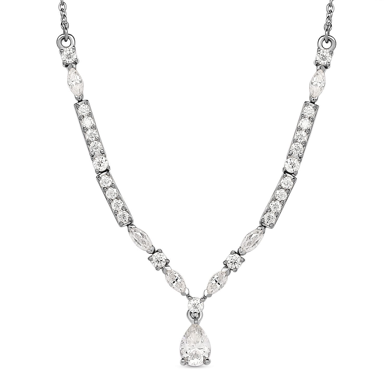 Moissanite 2.50 ctw Necklace 18 Inches in Platinum Over Sterling Silver
