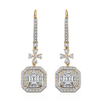 Asscher Cut Moissanite Dangling Earrings in Vermeil Yellow Gold Over Sterling Silver 3.40 ctw