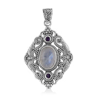Bali Legacy Kuisa Rainbow Moonstone and Amethyst Pendant in Sterling Silver 7.75 ctw