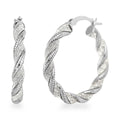 Rhodium Over Sterling Silver Twisted Hoop Earrings 2.95 Grams - Sticky add to cart bar