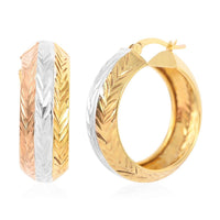 14K Yellow Rose Gold Over and Sterling Silver Textured Hoop Earrings 3.85 Grams