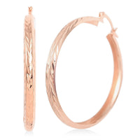 14K Rose Gold Over Sterling Silver Textured Hoop Earrings 2.70 Grams