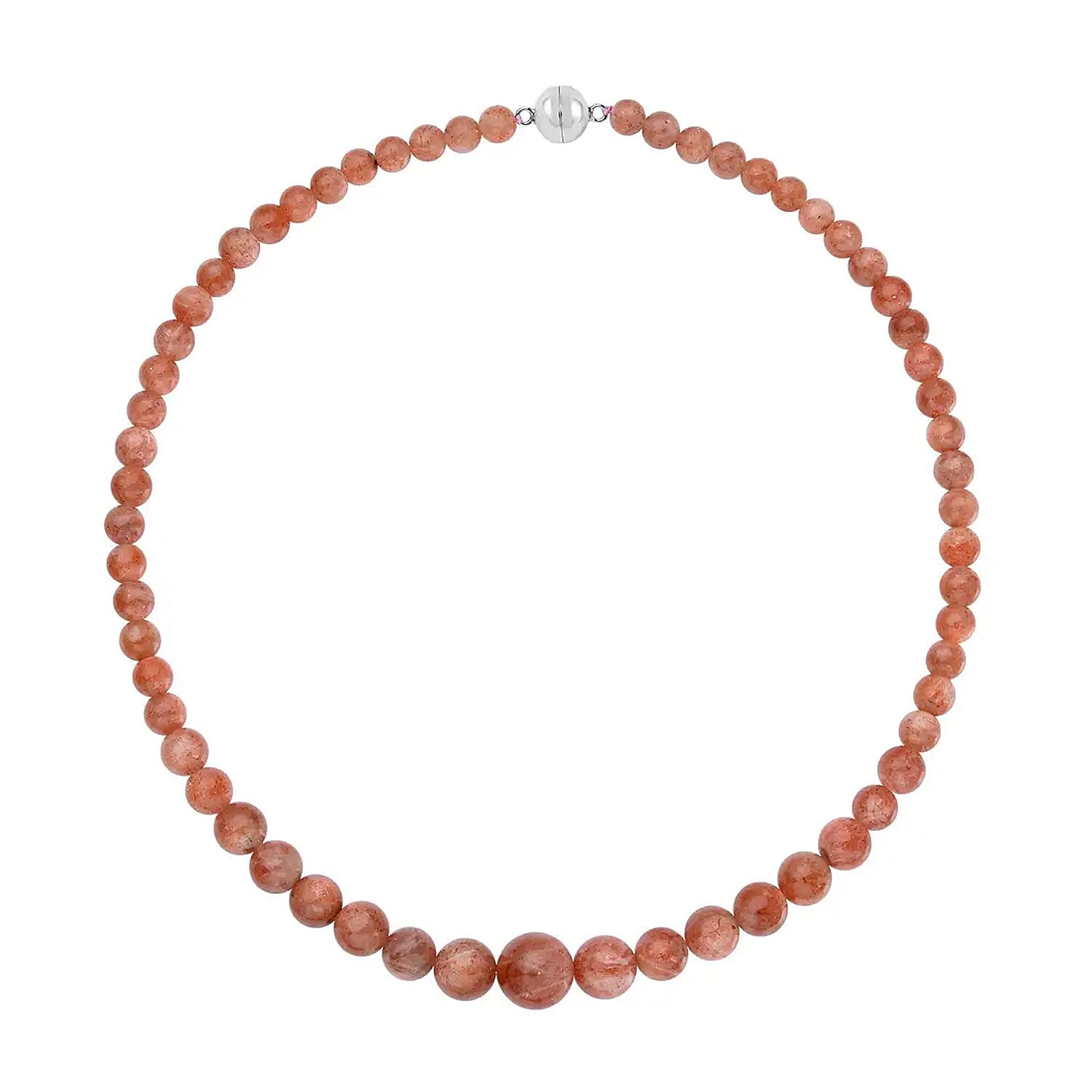 Tanzania Golden Sunstone Bead Necklace In Rhodium Plated Sterling Silver, Silver Beaded Necklace For Women (20 Inches) 578.00 ctw