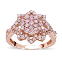 Natural Pink Diamond Floral Ring in Vermeil Rose Gold Over Sterling Silver (Size 10.0) 1.00 ctw
