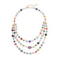 Simulated Multi Color Pearl and Multi Color Glass Layered Necklace 21.5-23.5 Inches in Goldtone - Sticky add to cart bar