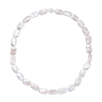Long Square Shape White Keshi Pearl Necklace 20 Inches in Rhodium Over Sterling Silver