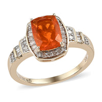 Luxoro 10K Yellow Gold Premium Mexican Fire Opal and Diamond Ring (Size 10.0) 2.75 Grams 1.25 ctw