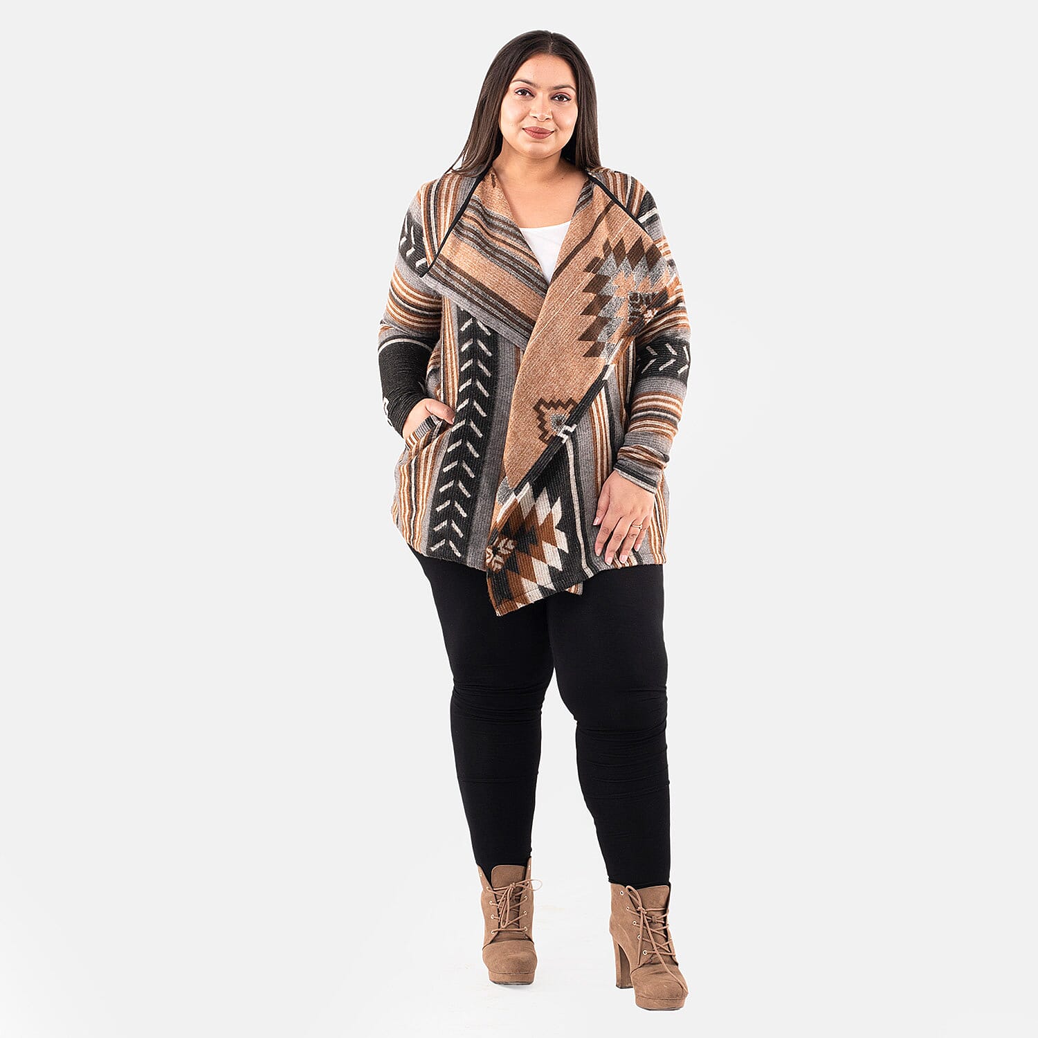 TAMSY Black and Brown Jacquard Jacket - One Size Missy