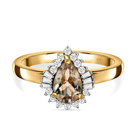 Turkizite and White Diamond Ring in 18K Vermeil YG Over Sterling Silver (Size 10.0) 1.05 ctw
