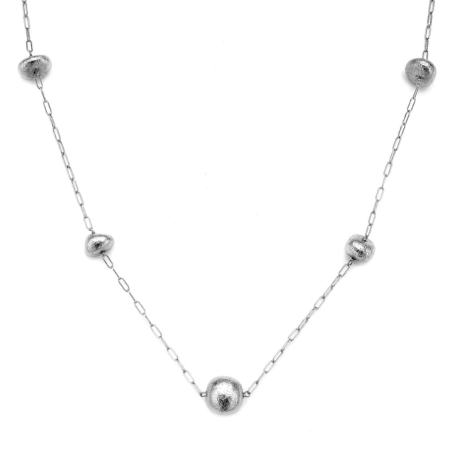 Marvelous Meteorites Paper Clip Chain Station Necklace 20 Inches in Rhodium Over Sterling Silver