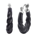 Black Jade (D) Carved Twisted Rope Pattern Hoop Earrings in Rhodium Over Sterling Silver 17.50 ctw - Sticky add to cart bar