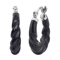 Black Jade (D) Carved Twisted Rope Pattern Hoop Earrings in Rhodium Over Sterling Silver 17.50 ctw
