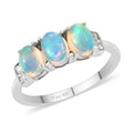 Ethiopian Welo Opal and Natural White Zircon 3 Stone Ring in Platinum Over Sterling Silver 0.90 ctw - Sticky add to cart bar